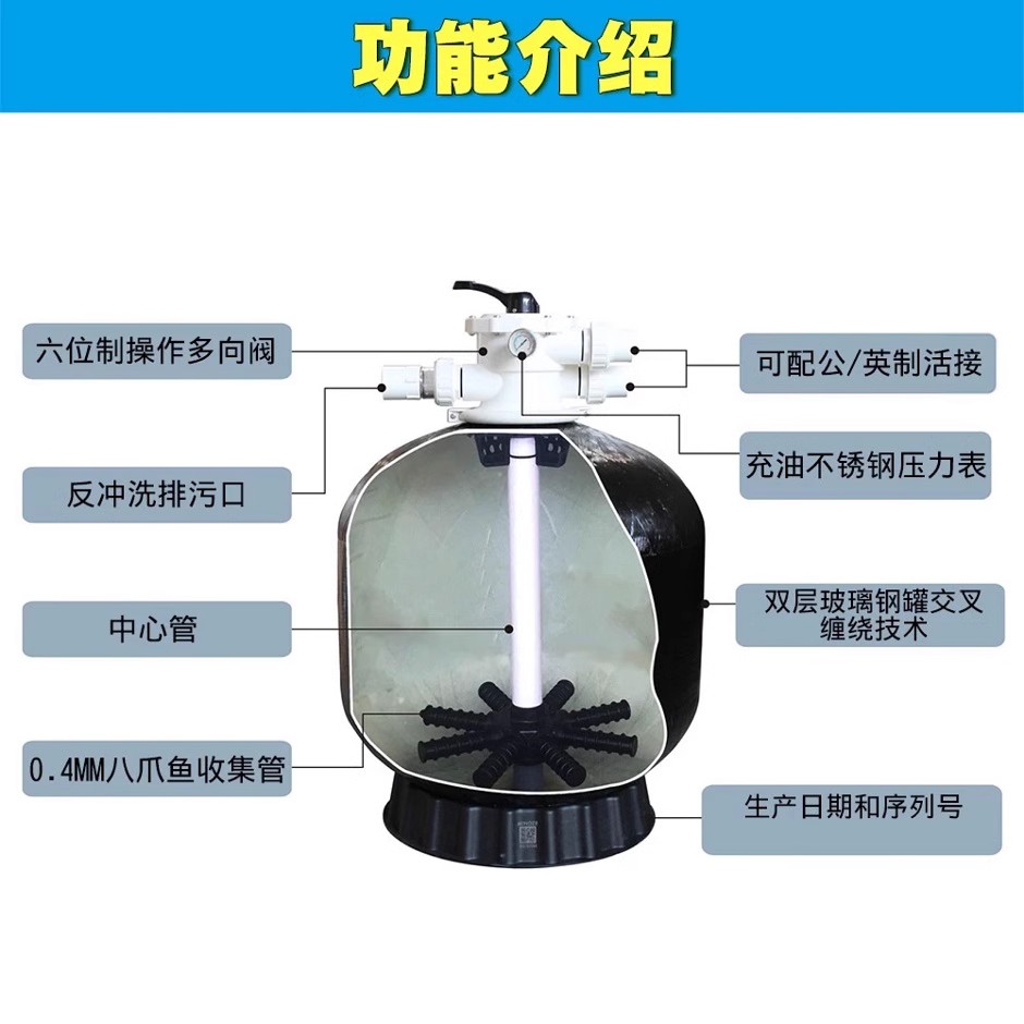 泳池沙缸过滤器游泳池循环系统砂缸净水机大型户外温泉水处理专用
