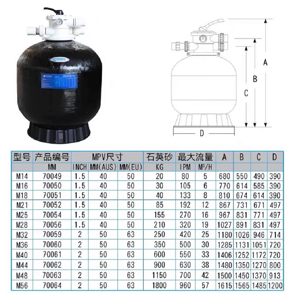 泳池沙缸过滤器游泳池循环系统砂缸净水机大型户外温泉水处理专用