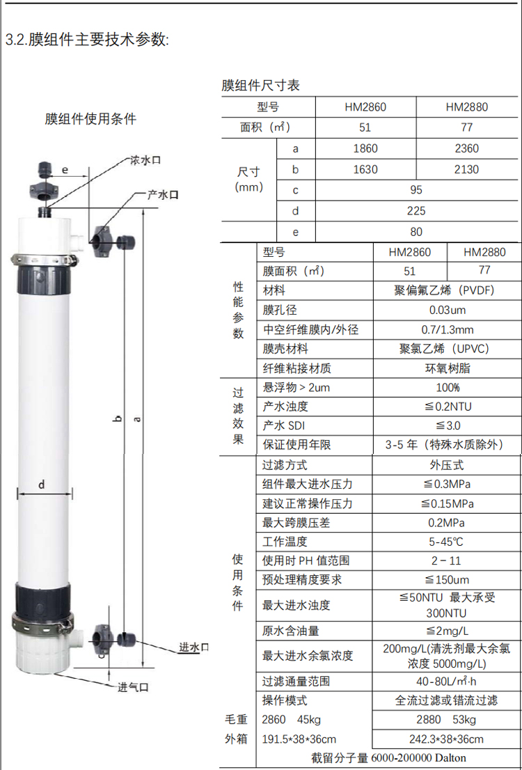 华膜中空纤维超滤膜超滤设备专用膜完美平替陶氏膜杜邦膜