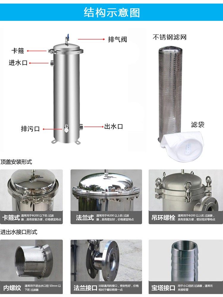 不锈钢袋式过滤器精密保安过滤器大流量过滤器 不锈钢袋式过滤器精密保安过滤器大流量过滤器